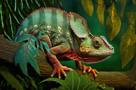 A chameleon in the Jozani Forest. Generative AI
