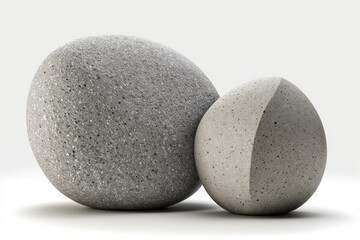 The two large, rounded granite stones stand out against the white background. round granite pebbles. Landscape stone is a beautiful addition to any outdoor area. Generative AI
