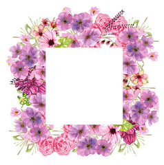 Cornice floreale quadrata, illustrazione ad acquerello