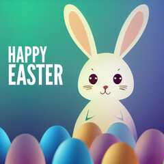 Cute cartoon bunny with Easter eggs