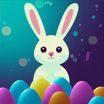 Cute cartoon bunny with Easter eggs