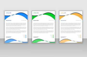 Fototapeta premium Awesome professional and modern company business letterhead template design with three color variation