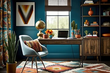 Vibrant and Colorful Bohemian-Style Home Office Decor - obrazy, fototapety, plakaty