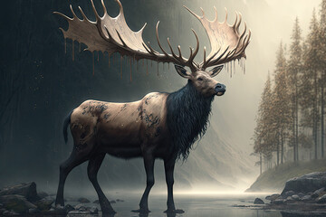 A Noble Nordic Creature: The Elusive Fantasy Elk Generative AI