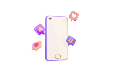 mobile with social icon on transparent background 3d render concept for social media marketing emoji