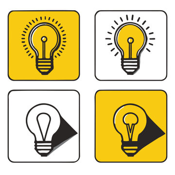 Lightbulb Icon - yellow and black - set of 4 vector Illustrator editable line icons.