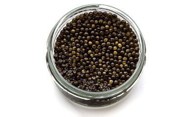 Natural sturgeon black caviar jar, luxury seafood delicacy