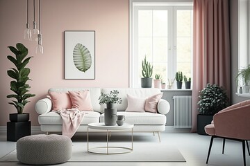 Serene and Stylish Living Room with Soft Color Palette and Small Plant