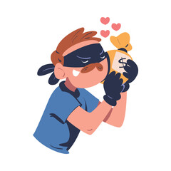 Masked cyber thief, hacker stealing money. Cyber security and crime, spy access, hacker attack cartoon vector illustration