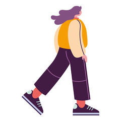 The girl takes a step forward, back view, cartoon style. Trendy modern vector illustration isolated on white background, hand drawn, flat