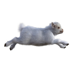 Goat baby character on transparent background. 3d rendering illustration for collage, clipart, composting, pose.