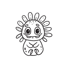 Cute cartoon monster with teeth on white background.Icon monster.Flower.Coloring.Vector illustration