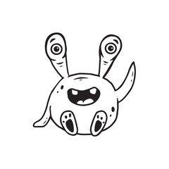Cute cartoon monster with eyes and teeth on white background.Icon monster. Coloring.Vector illustration