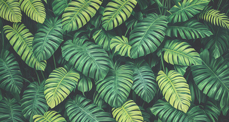 Decorative background with tropical plants and leaves. Generative AI