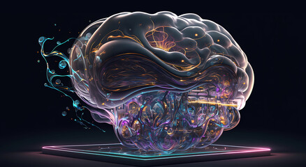 Neural Electronic Brain. Ai Digital Brain Processor. Electrical Technology Integrated Brain Device.