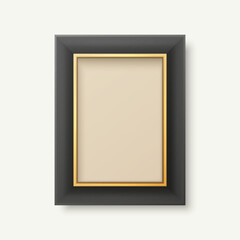 Vector 3d Realistic Black and Golden Decorative Vintage Frame, Border Icon Closeup Isolated on White Background. Photo Frame Design Template for Picture, Border Design, Front View