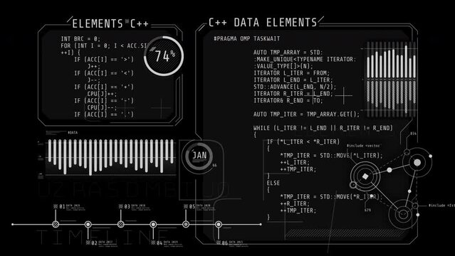 Coding and infographics in the HUD interface.