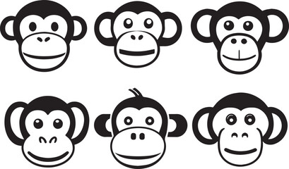  Cartoon Monkey head, monkey face vector Illustration, on a isolated background, SVG