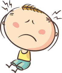 Obraz premium Doodle boy suffering illness like headache. Cartoon kids clipart.