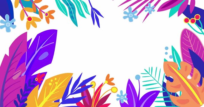 4K video animation with decorative colourful stylized leaves 