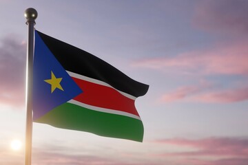 Flag at dawn in the wind South Sudan