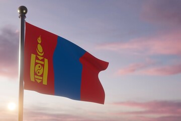 Flag at dawn in the wind Mongolia