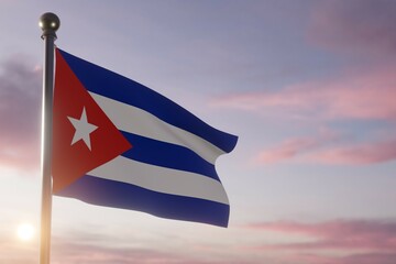Flag at dawn in the wind Cuba