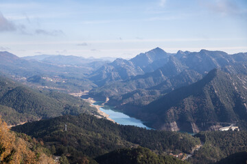 Beautiful viewpoint on the reservoir Baells, Mirador de la Figuerassa near Berga, Catalonia, Spain