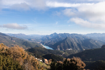 Beautiful viewpoint on the reservoir Baells, Mirador de la Figuerassa near Berga, Catalonia, Spain