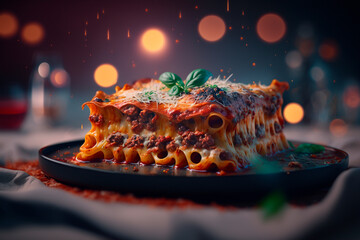 Delicious Italian Specialty Lasagne with Fresh Basil and Cheese