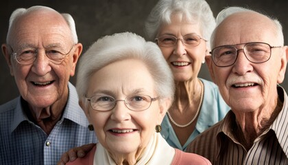 Group of smiling seniors looking at the camera. Generative AI