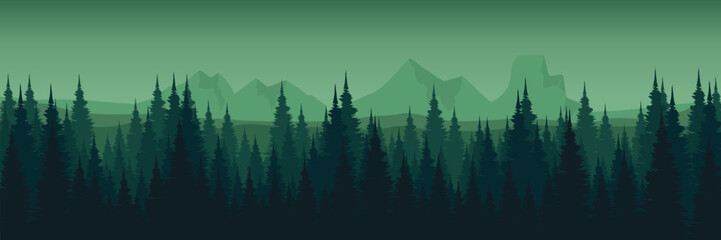 nature mountain landscape panorama with tree silhouette flat design vector illustration good for wallpaper, background, backdrop, banner, and design template  © FahrizalNurMuhammad