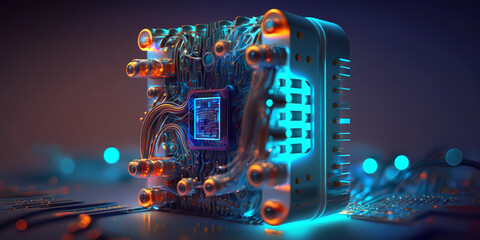 Digital Processor Electronic Science. Futuristic Microchip Integrated Circuit. Tech Design 3d Machine.