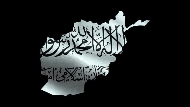 4K waving national flag of Afghanistan on the map. With alpha channel seamless Afghan flag on territory. Outline geographic country border of Afghanistan stock video.