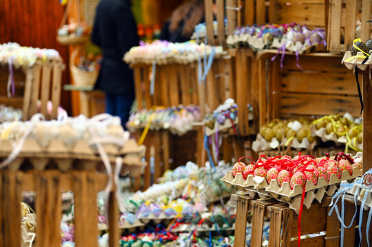 Colorful and painted Easter eggs market in Vienna Austria