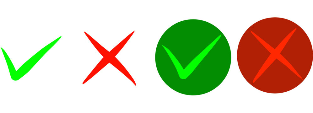 White background with green tick and red cross symbol.
