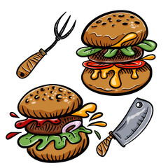 Burgers. Hand drawn cartoon vector picture.
