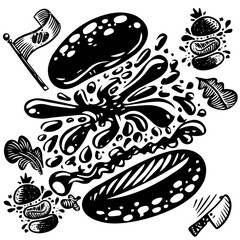 Burger FastFood Menu. Brutal drawn sketch. Cartoon vector picture.