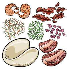 Gua Bao with ingredients. Constructor. Taiwanese snack. Cartoon vector picture.