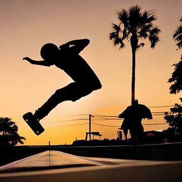 skateboarder silhouette on sunset