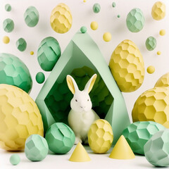 Modernistyczny zając wielkanocny - Modernistic Easter bunny - AI Generated - obrazy, fototapety, plakaty