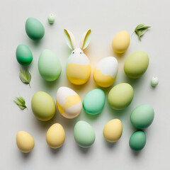 Wielkanocne jajeczka z zajączkiem - tło - Easter eggs with a bunny - background - AI Generated - obrazy, fototapety, plakaty