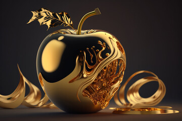 Luksusowe jabłko z płynnego złota - Luxury liquid gold apple - AI Generated - obrazy, fototapety, plakaty