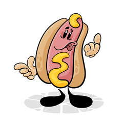 Hot Dog. Funnny cartoon character. Vector isolated background