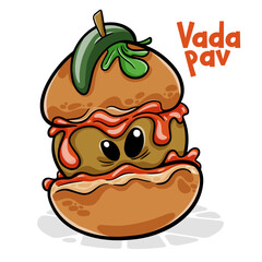 Vada Pav. Funnny cartoon character. Vector isolated background