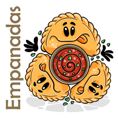 Empanadas. Funnny cartoon character. Vector isolated background