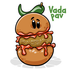 Vada Pav. Funnny cartoon character. Vector isolated background