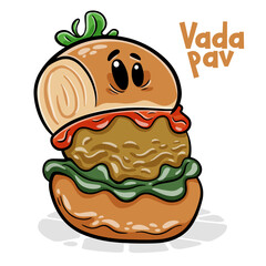 Vada Pav. Funnny cartoon character. Vector isolated background