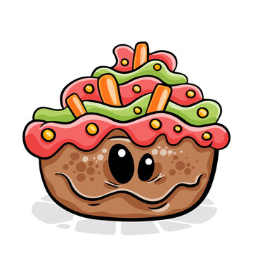 Sweet cake. Funnny cartoon character. Vector isolated background