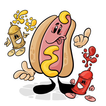 Hot Dog. Funnny cartoon character. Vector isolated background